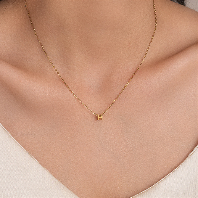 Kalung Titanium Wanita Anti Karat Huruf H Inisial Gold Korea Style Premium - Kalung Huruf H Warna Em