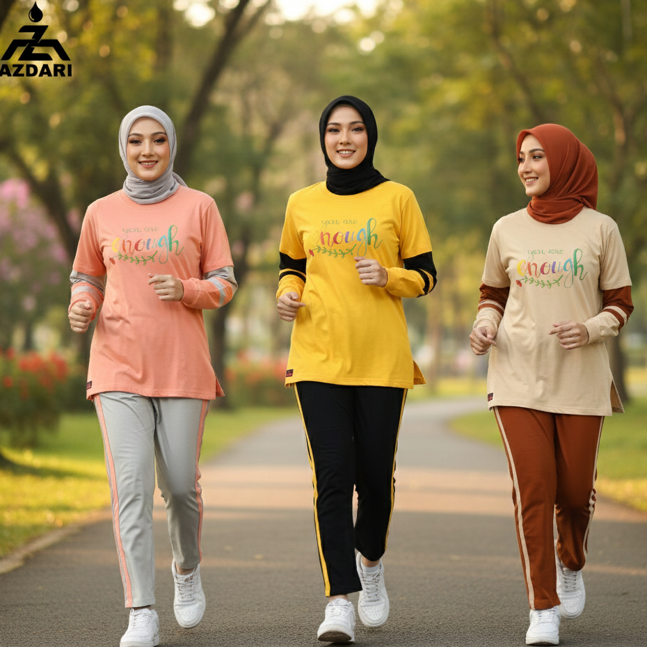 Setelan Baju Olahraga Wanita Muslim Azdari AZR 03 - Oneset Sport Seragaman Senam Lari Jumbo