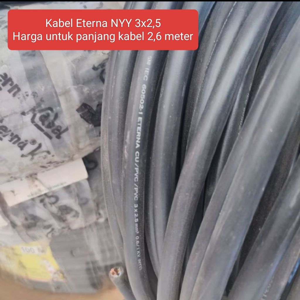 Kabel Listrik NYY Eterna 3 x 2,5 SNI Kabel Batang Tembaga Hitam 3 x 2.5