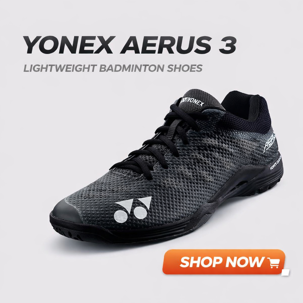 Sepatu Badminton Yonex Power Cushion Aerus 3 Hitam Sepatu Olahraga Pria & Wanita