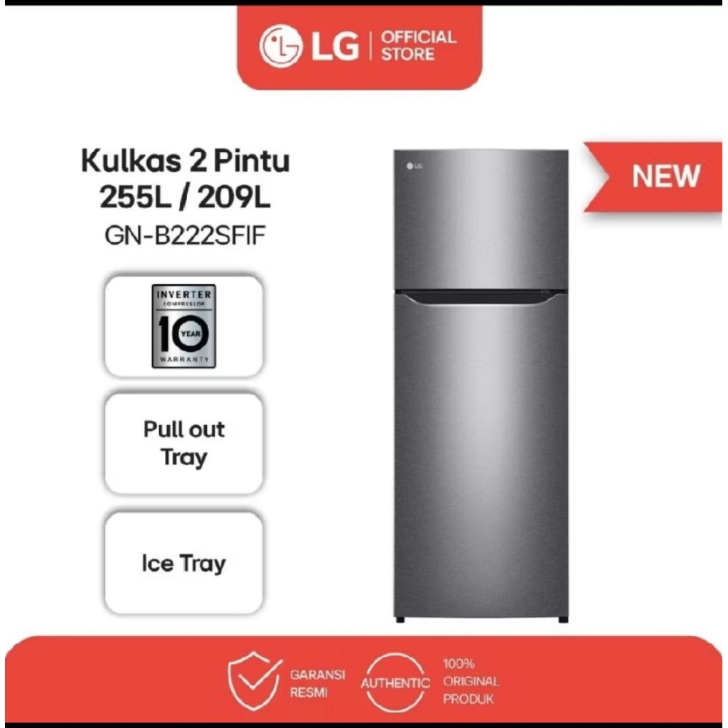 Kulkas LG 2 Pintu GN-B222SFIF 225 Liter Smart Inverter No frost