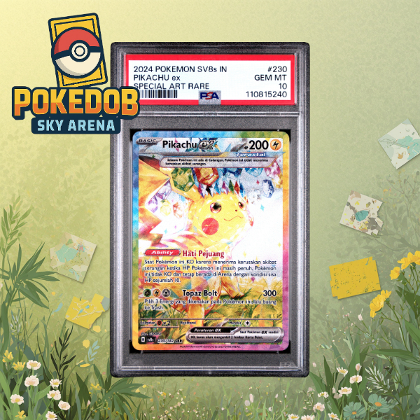 PSA 10 GEM MINT Pikachu ex SAR #230 Stellar Lightning SV8S 2024 | Kartu Pokemon Indonesia TCG Kilat 