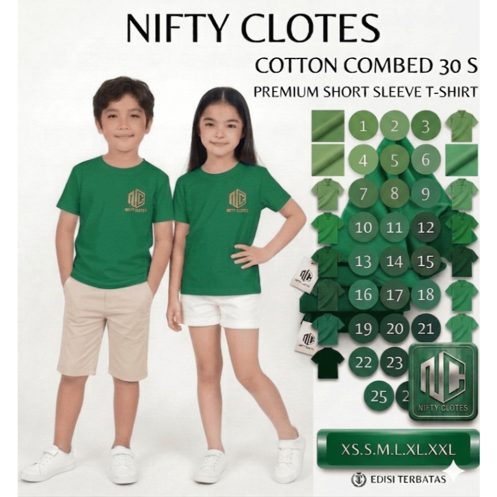 Niftycloth Kaos Polos Anak Lengan Pendek Hijau Fuji