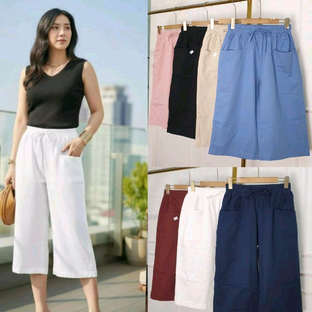Celana kulot katun linen 7/8 premium import