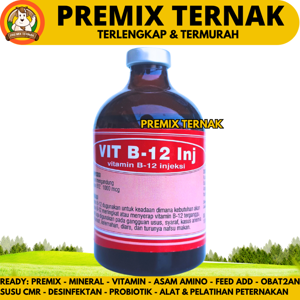 VIT B12 INJ 100ML BOTOL MERAH - Vitamin B12 Hewan Meningkatkan Nafsu Makan Hewan Ternak Sapi Kambing