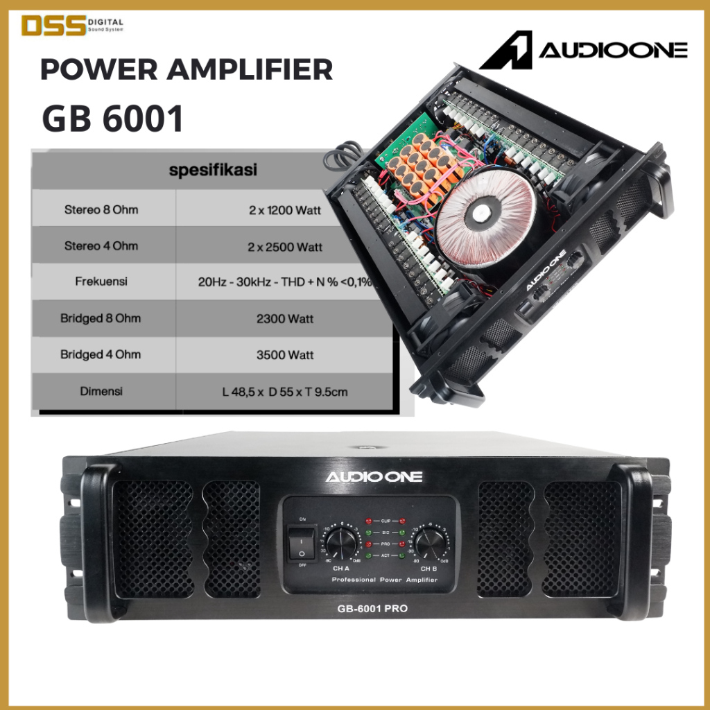Power Amplifer AUDIO ONE 2 Channel 2500watt GB6001 I DSS