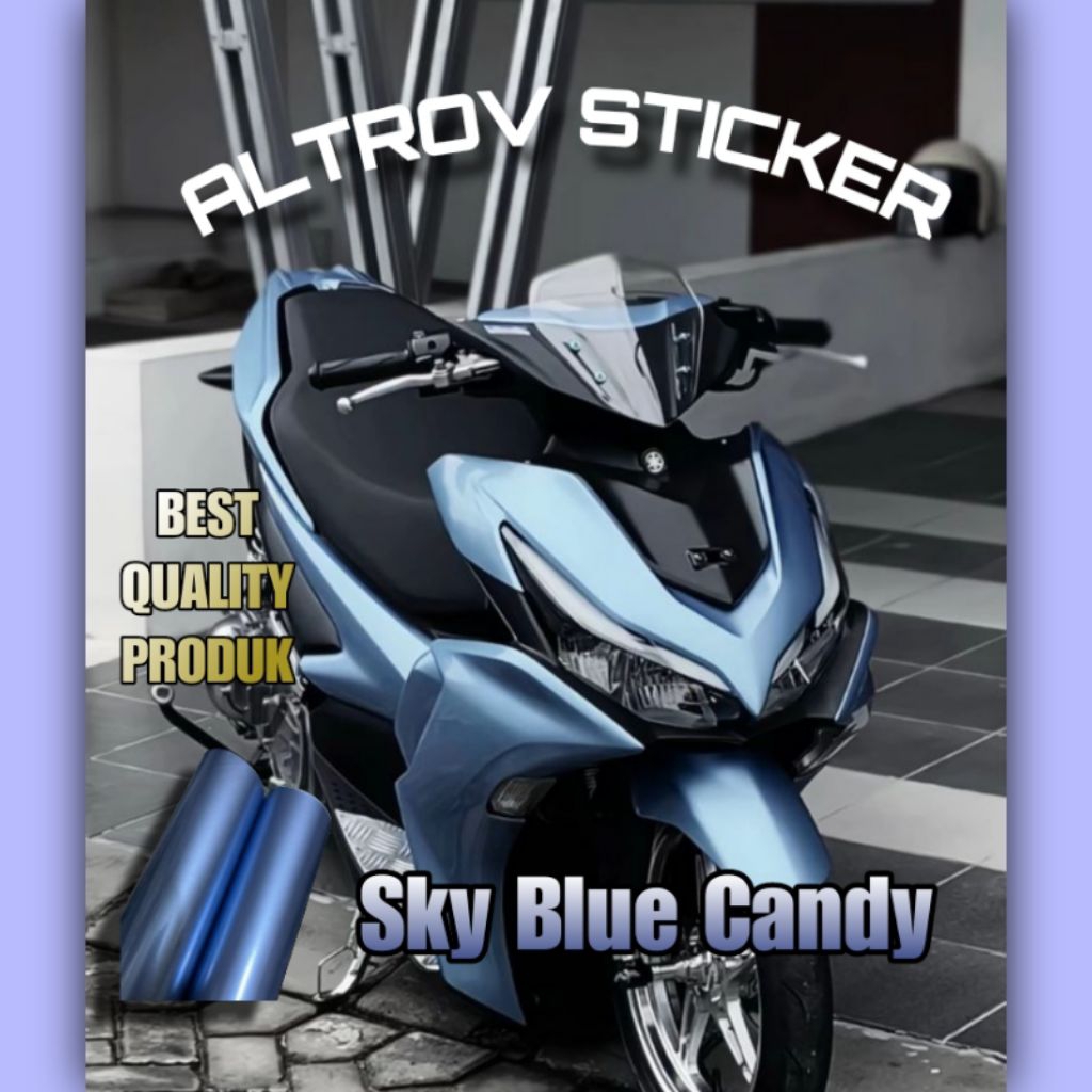 Stiker Skotlet Motor Sky Blue Candy Glossy 50cm x 50cm - Warna Mewah, Mudah Dipasang, Lem Kuat