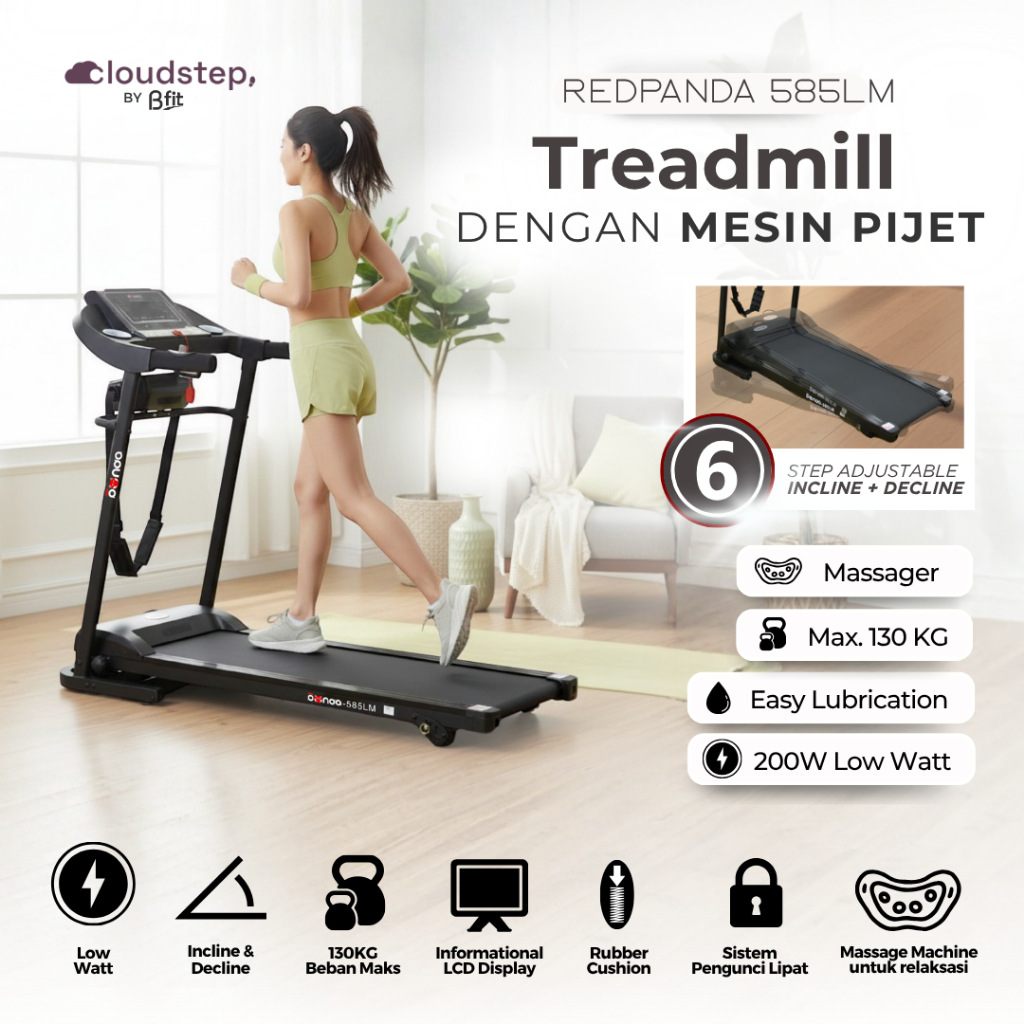 Redpanda Treadmill Elektrik 585LM Multifungsi Listrik Lipat Portable Low Watt Fitness Gym