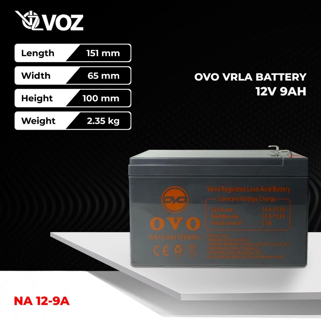 OVO Baterai VRLA 12V 9 Ah - Baterai Aki 12V 9Ah Baterai UPS Panel Surya
