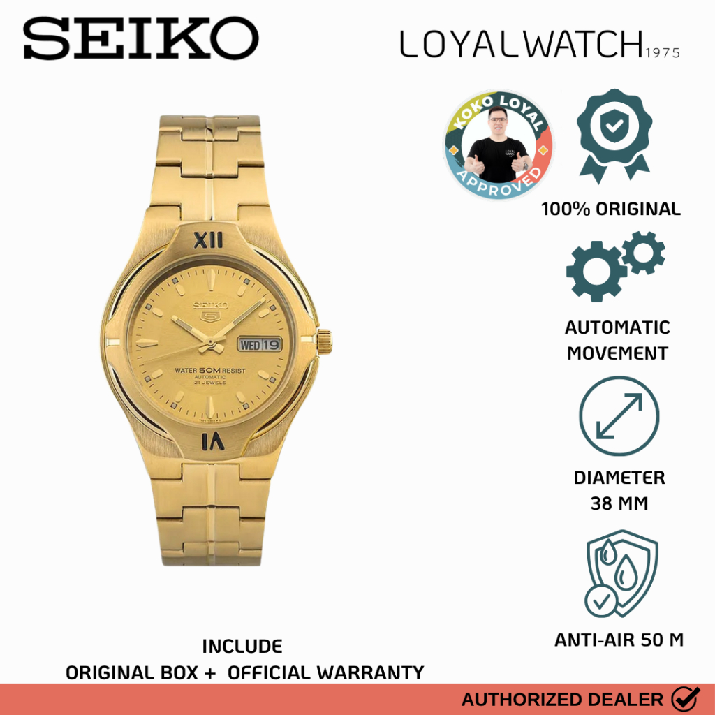 Jam Tangan Seiko 5 Sport Pria SNK352K1 Gold Stainless Steel Original Garansi Resmi