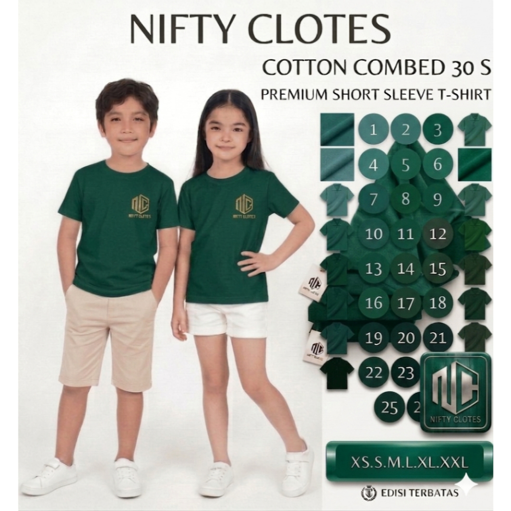 Niftycloth Kaos Polos Anak Lengan Pendek Hijau Botol
