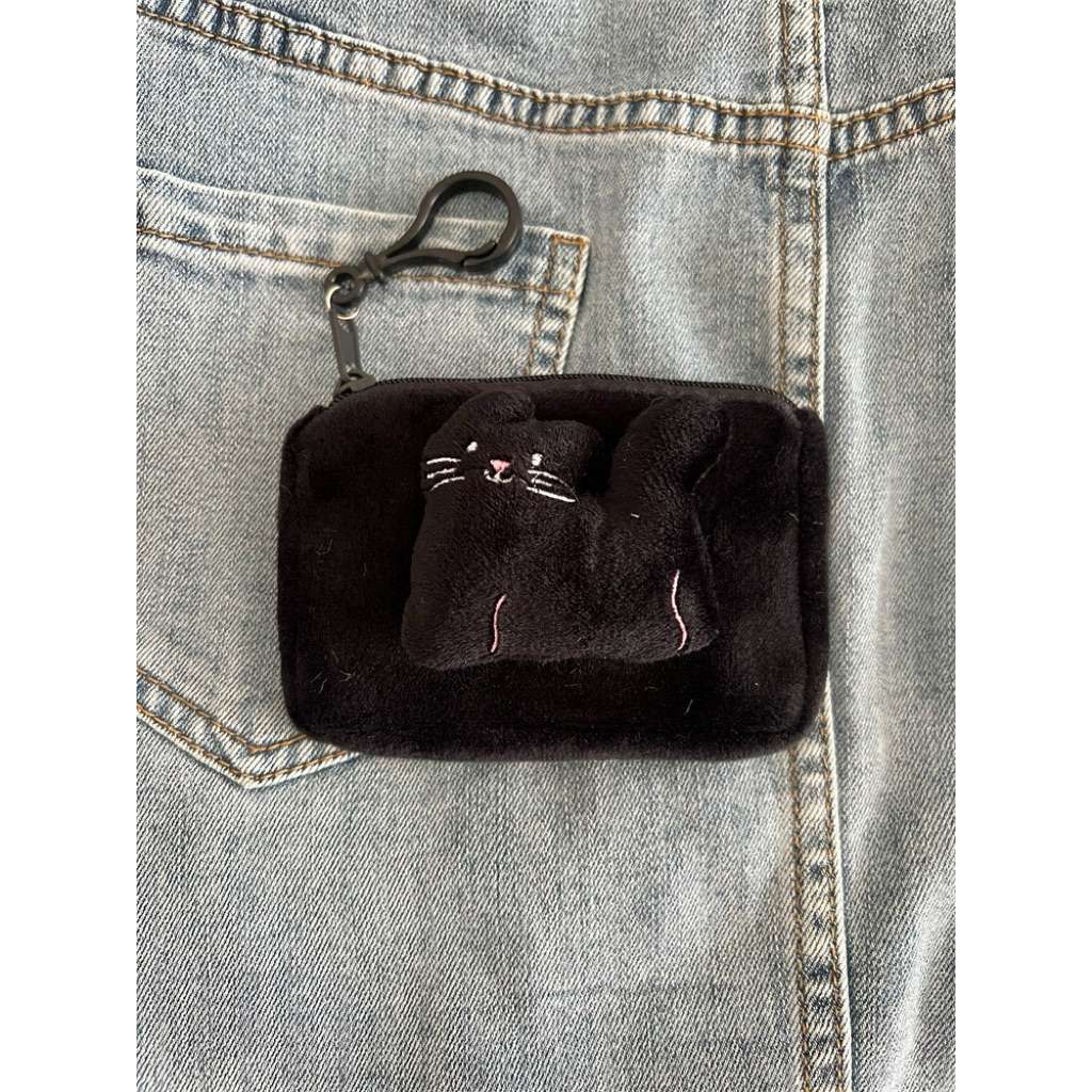 Pouch cute kitten black coin square | pouch mini makeup cute