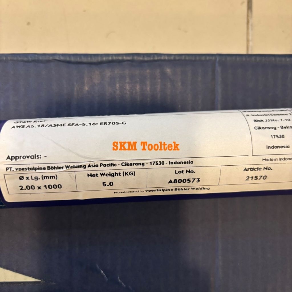 Kawat Las Argon Bohler S ER70S-G 2MM x 1000MM AWS A5. 18/ASME SFA-5. 18 ER70S-G ( Setara TGS-50 Kobe