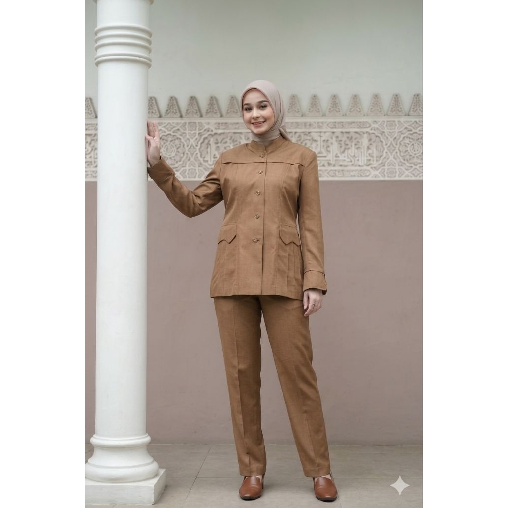 Seragam Setelan Dinas Wanita PDH Khaki Katun Toyobo Fodu