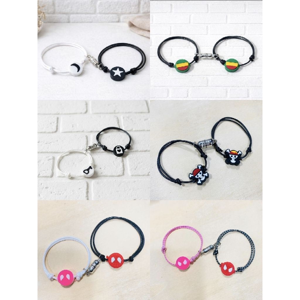 (12 PASANG/ 24 PCS) GELANG COUPLE KARET VARIAN MOTIF