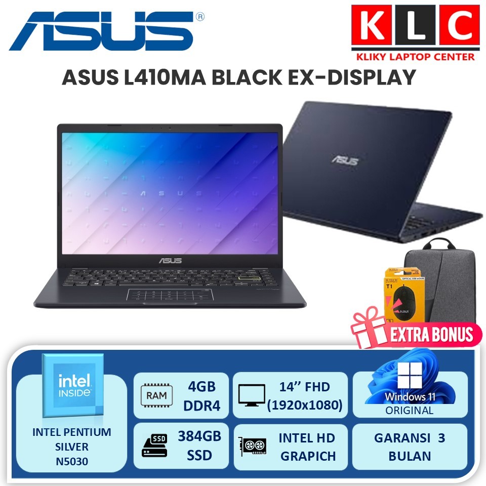 Laptop Pelajar Asus L410MA Intel Pentium Silver N5030 4GB 384SSD 14.0 FHD BL EX-Display