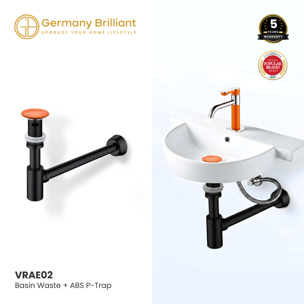 Germany Brilliant Afur Pipa Pembuangan Wastafel Sifon Leher Angsa Tekan Overflow VRAE02 Series