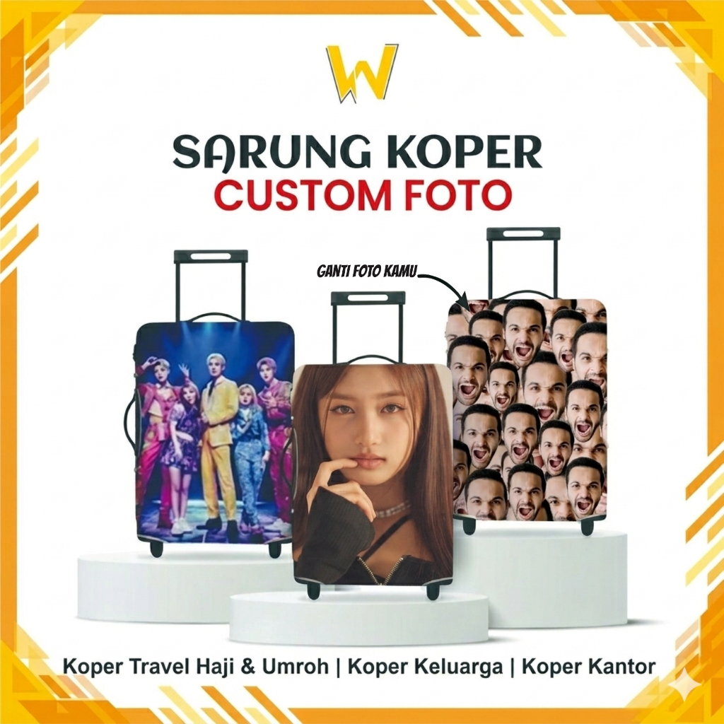 Sarung Koper Custom Foto Gambar Tulisan Sesuai Request Pelindung Koper Full Printing Custom Satuan