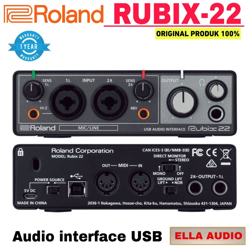 Roland Rubix22 USB Audio Interface 2-in/ 2-out Soundcard Record Rubix-22