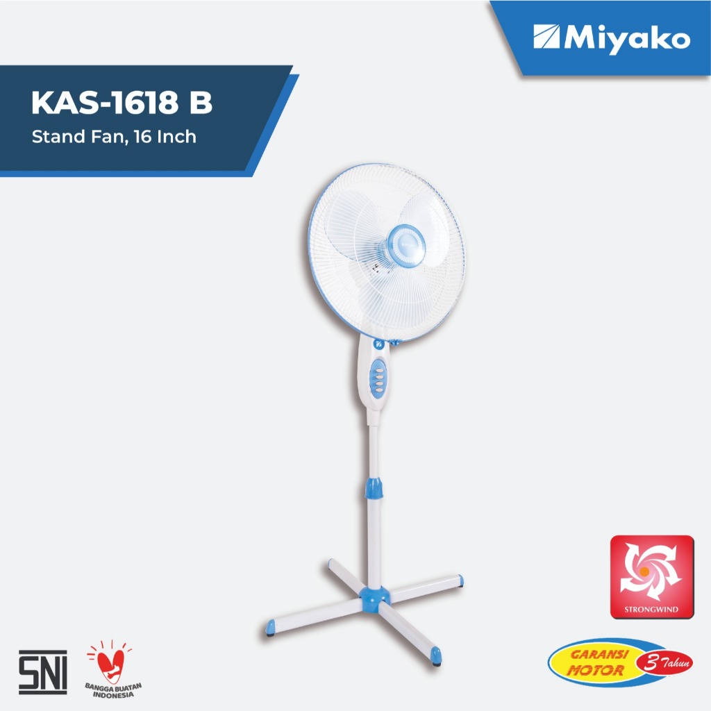 Kipas Angin Miyako KAS1618BGB berdiri - Stand Fan Miyako  - 16 inch Kaki Silang 50W Besi