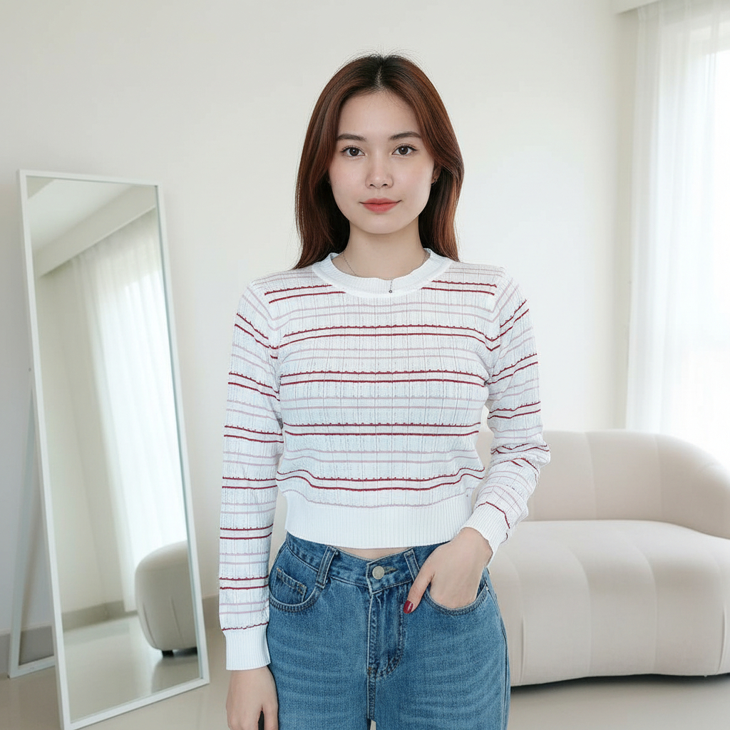 [TTEUDA] Atasan Rajut Wanita Crop Top Lengan Panjang Bahan Premium dan Halus | Baju Crop Rajut Lenga