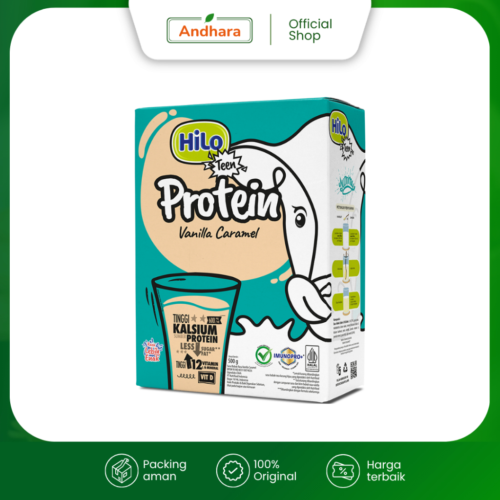 HiLo Teen Vanilla Caramel 500g - Susu Tinggi Kalsium Lebih Rendah Lemak