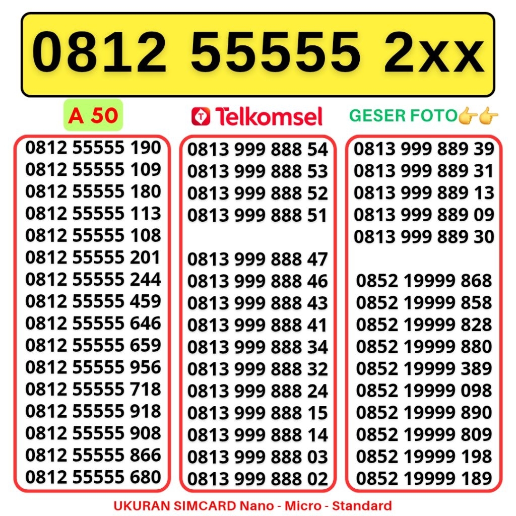Koleksi 100) -Nomor Cantik Telkomsel Panca Super 994499 Kartu Perdana Telkomsel Tsel Red Telkomsel 5