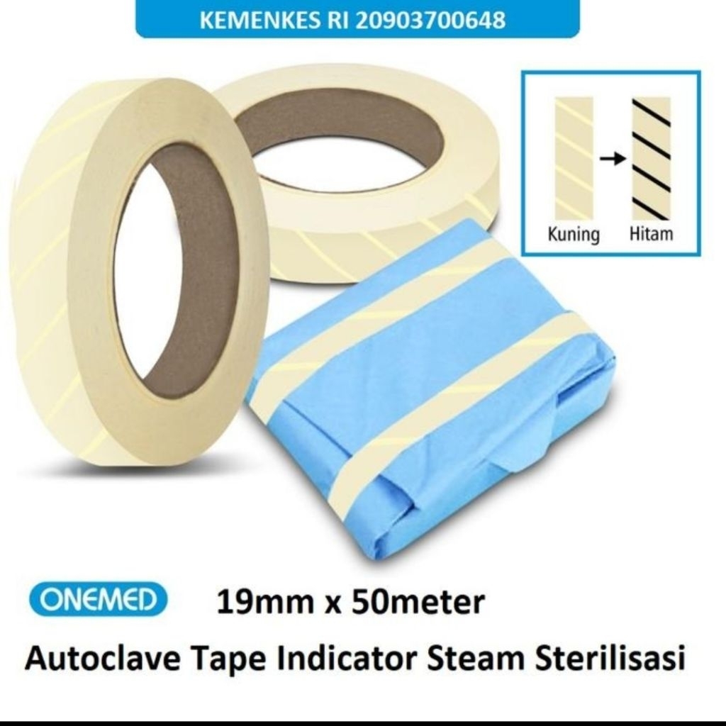 ONEMED Autoclave Tape Indicator 19mm x 50meter BIRU - Indicator Steam Sterilisasi