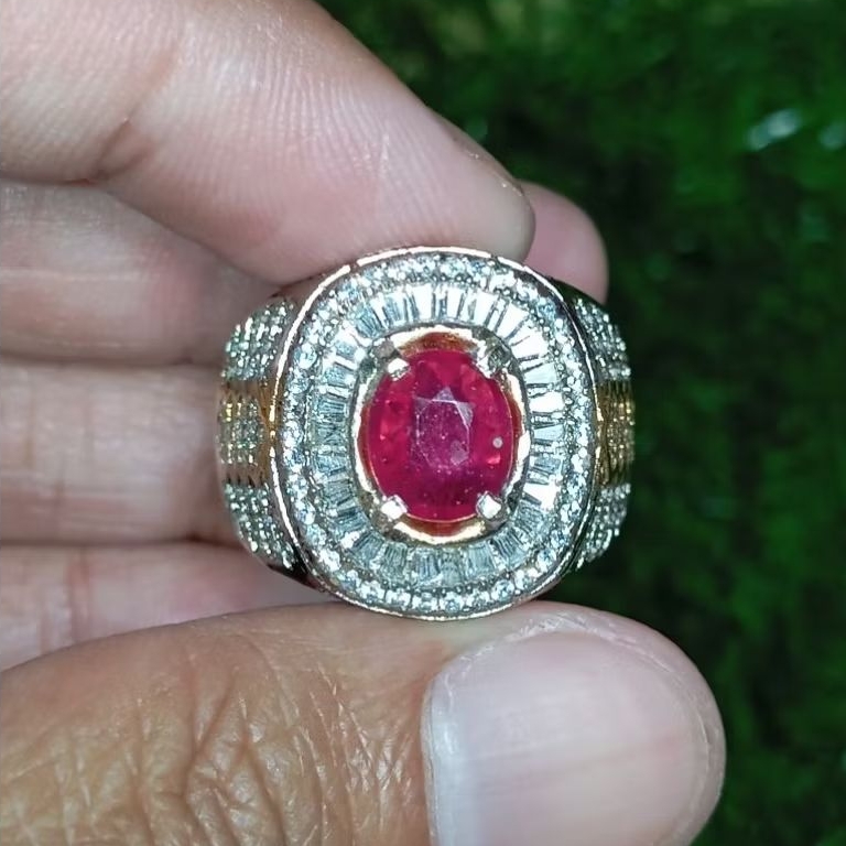 Cincin batu permata natural red ruby + Memo GLI