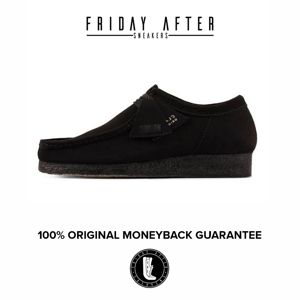 Sepatu Casual Kasual Pria Clarks Wallabe Black Suede Original Resmi