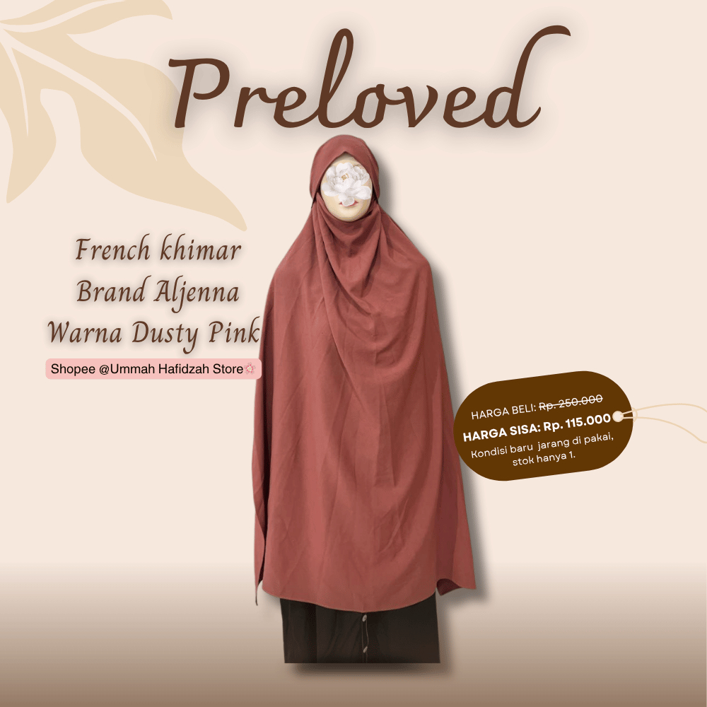 [Preloved] French khimar Brand Aljenna Warna Dusty Pink