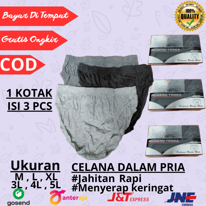 Celana Dalam Pria ROMERO TERRA OVERSIZE - 100% Katun, Anti Slip, Anti Bakteri, Nyaman Dipakai CELANA