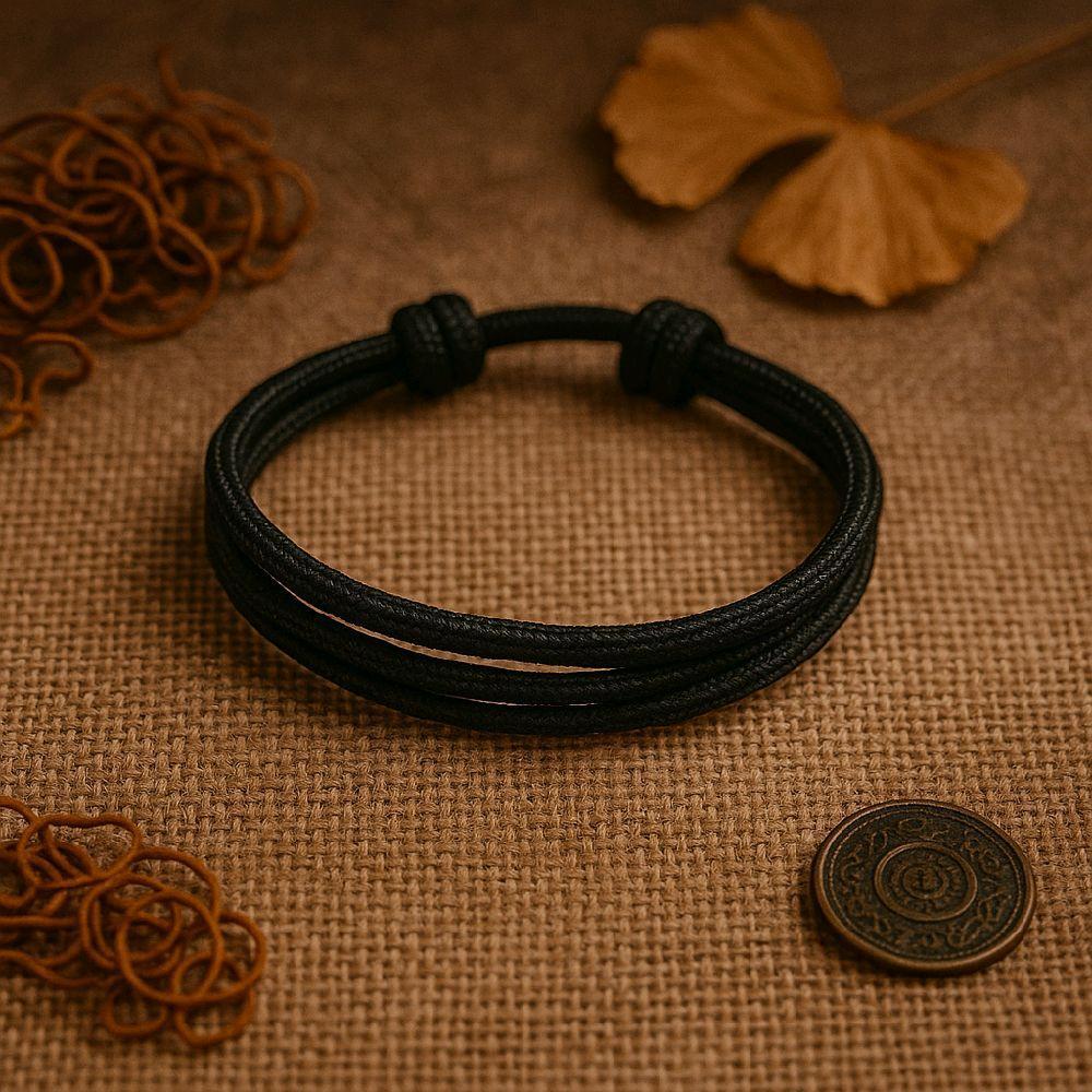 Gelang Paracord Simpel Unisex - Hitam Polos, Adjustable Tali Prusik