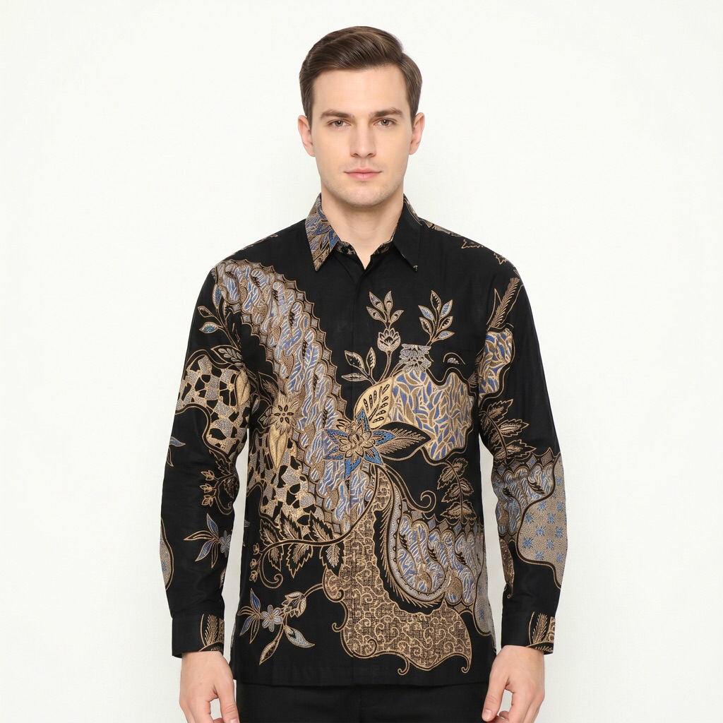 |Magnus| Kemeja Batik Pria Lengan Panjang Bahan Katun 40S Lapis Furring Arrow Warna Hitam