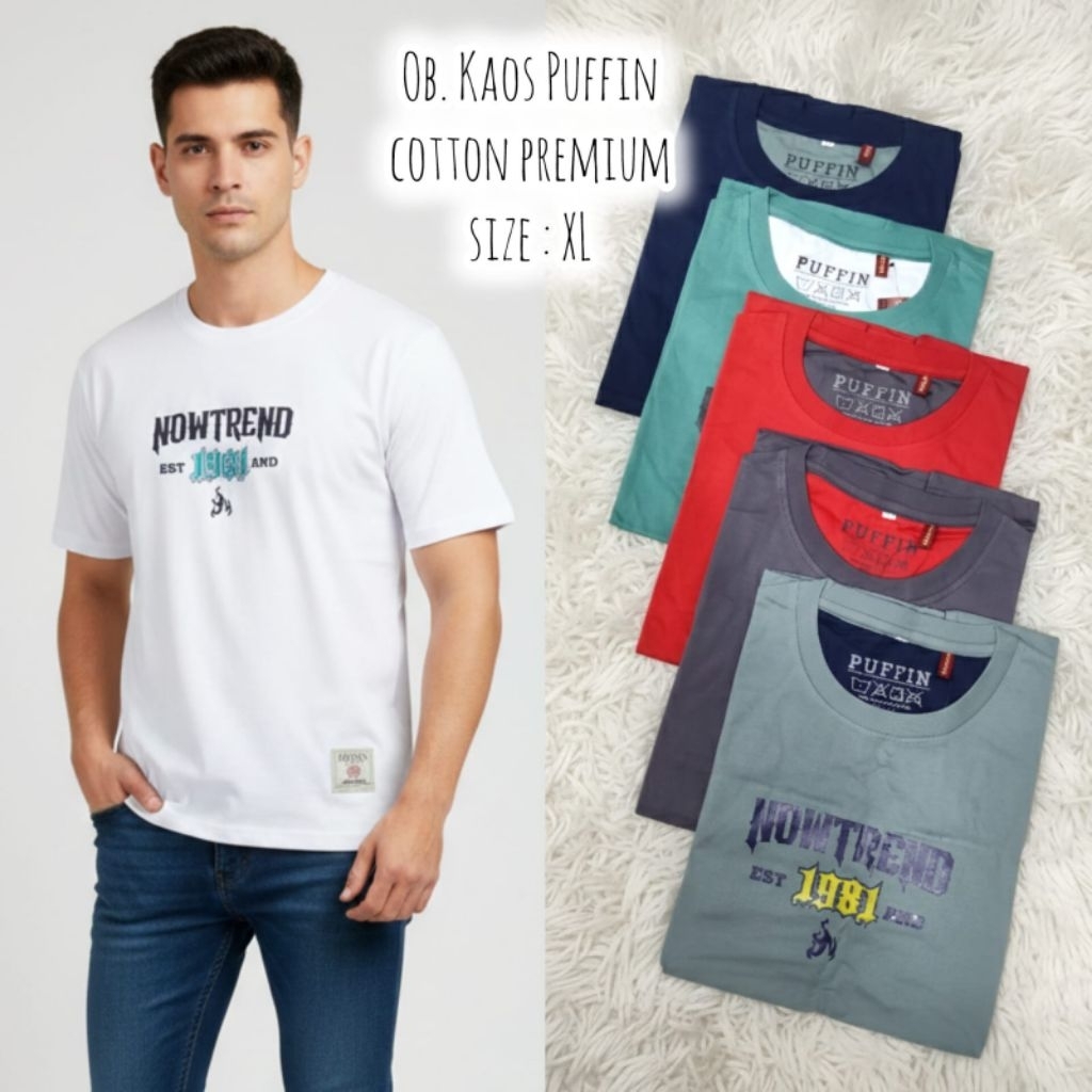 Kaos Oblong Puffin/Cosine Motif Tulisan Sablon Premium L & XL Unisex