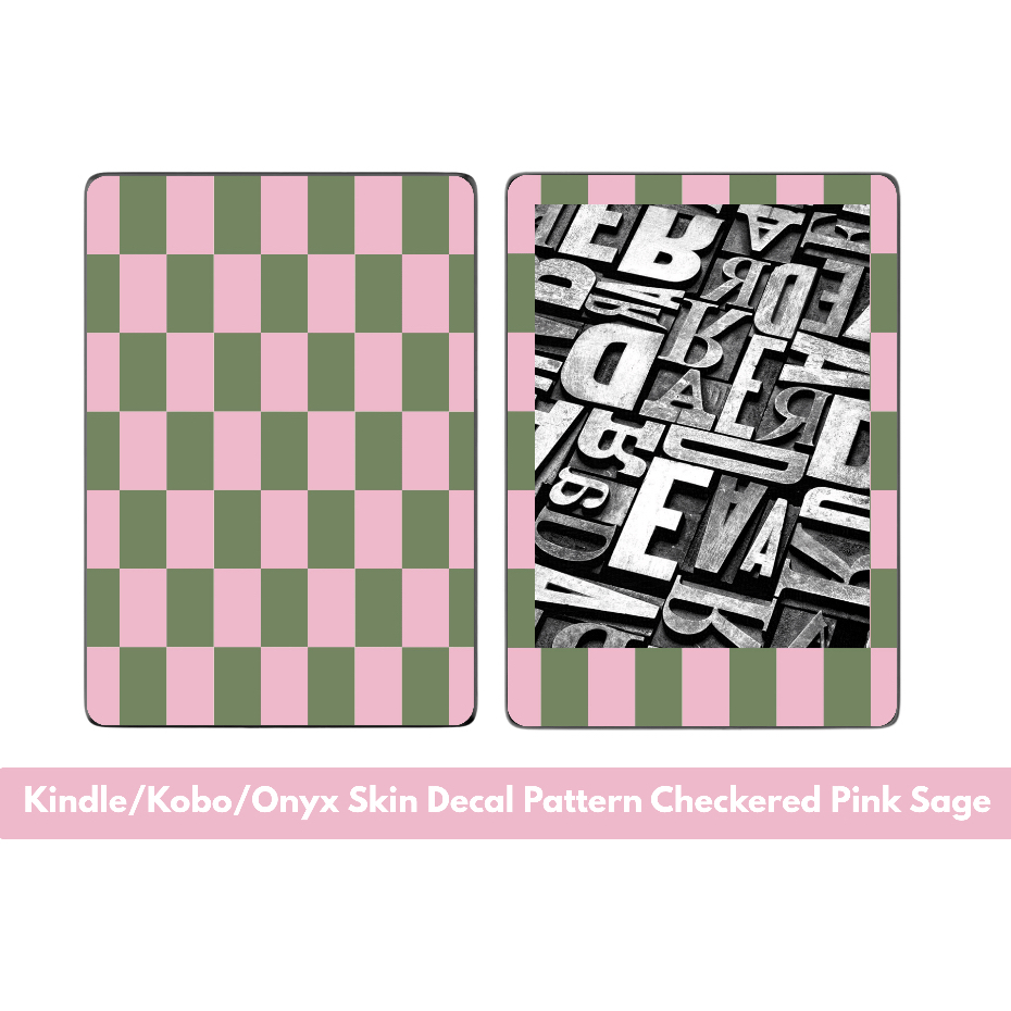 HeyDeary Kindle/Kobo/Boox Skin Decal Pattern Checkered Pink Sage Premium Quality Vinyl Sticker