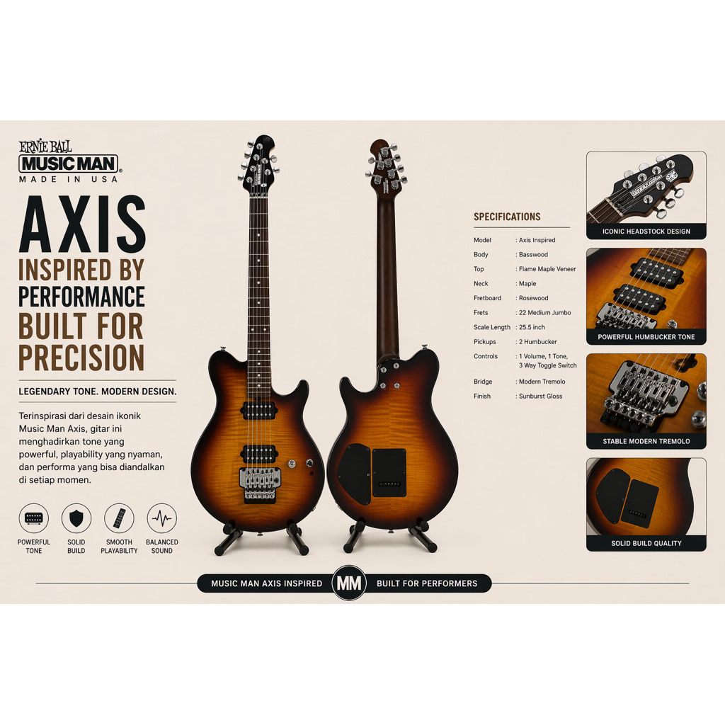 Gitar elektrik Musicman axis Black Series Updown MII