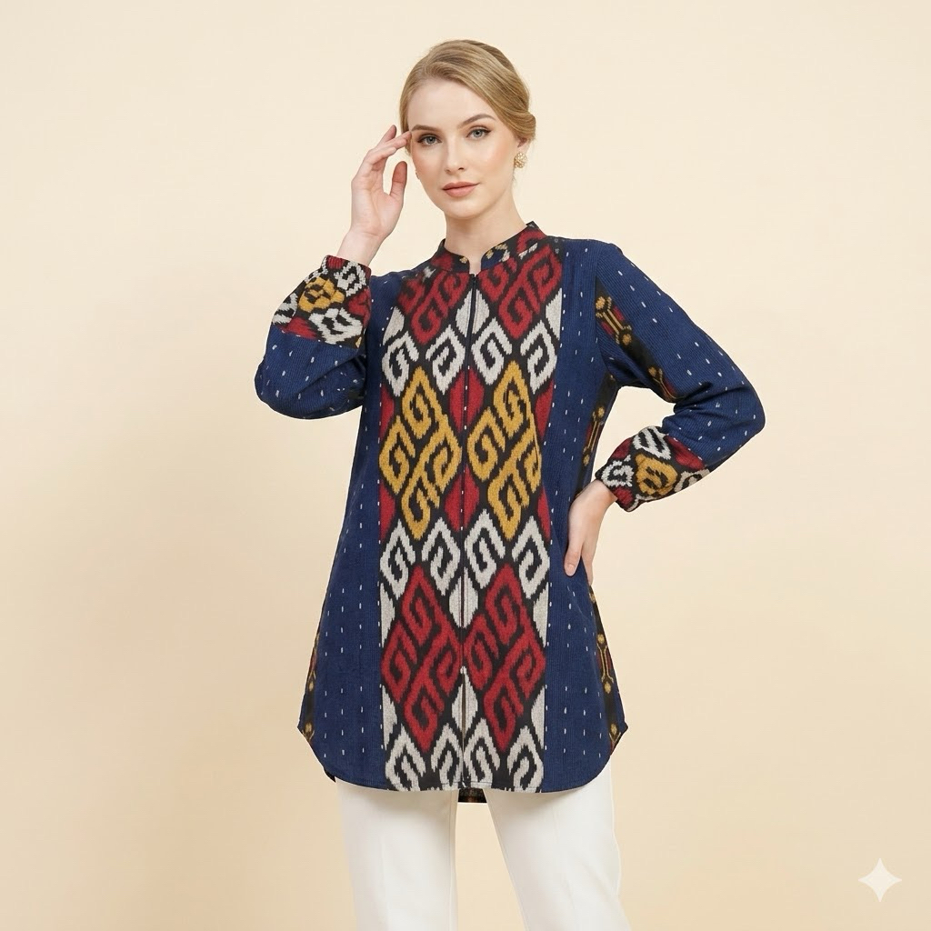 Shanaya Baju Batik Wanita Tunik Madania Tenun Original Zipper depan