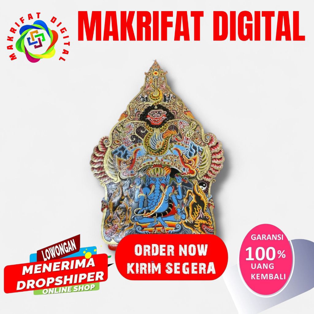 ZACK MART GUNUNGAN GANESHA -+ 80 cm Wayang Kulit Gunungan Ganesha Alusan Emas Grenjeng Gapit Sungu