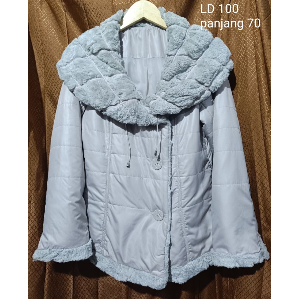 jaket winter puffer abu jaket musim dingin kerah bulu abu jaket winter bulu abu jaket puffer wanita 