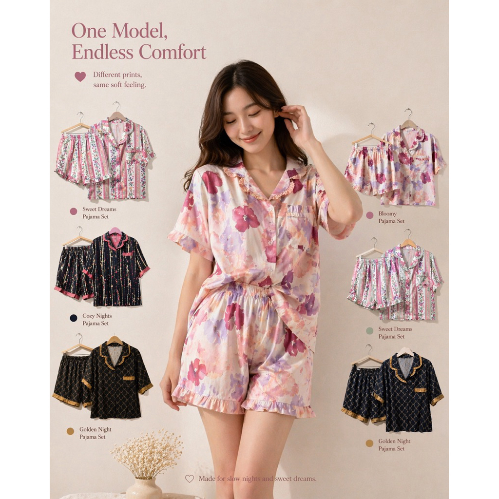 ONET SET PAJAMA PENDEK PENDEK RUFFLE JUMBO RAYON