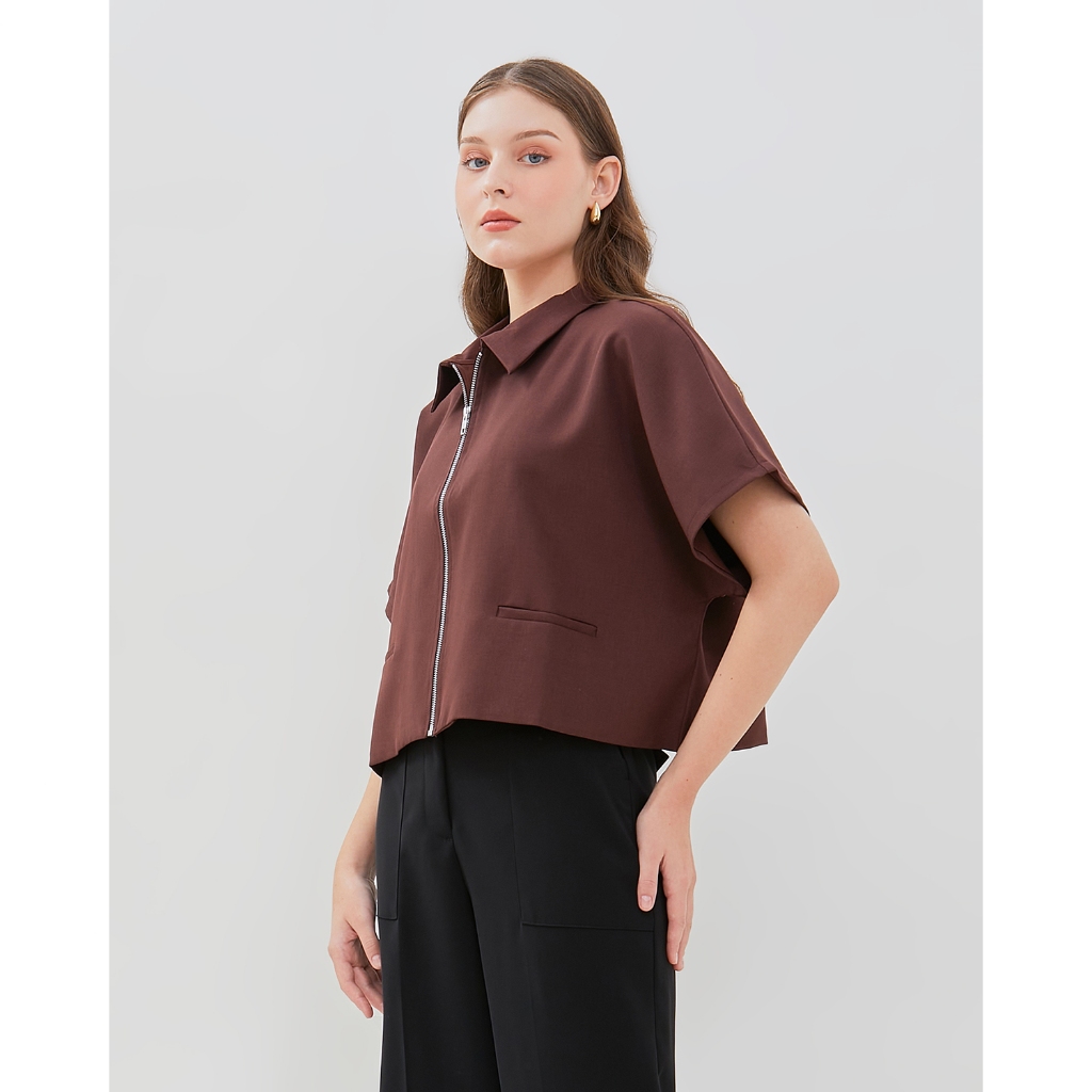 VALINO Jaket Zipper Lengan Pendek Coklat Wanita - D-EAAH03-K5