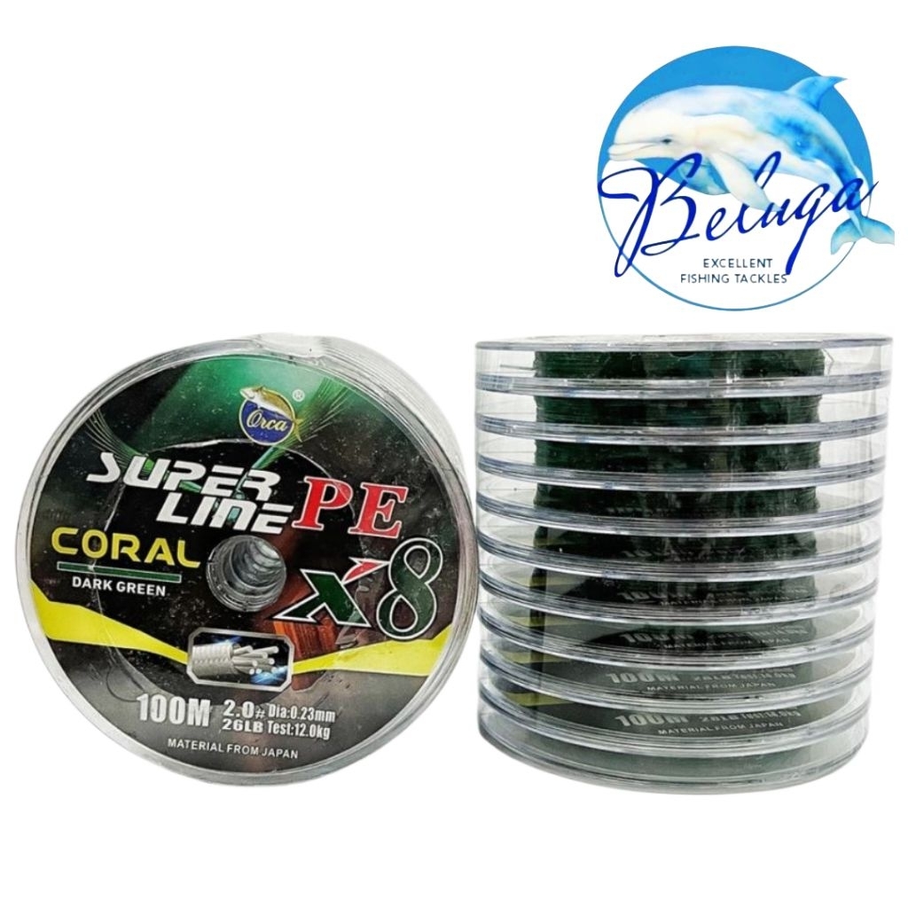 [ GROSIR ] Senar PE | Braided ORCA CORAL X8 100M | Size : 0.08mm - 0.40mm