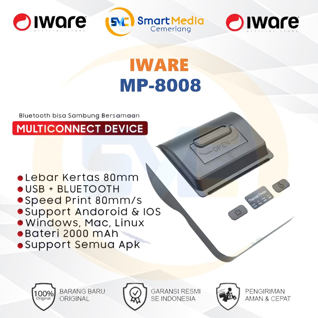 Mobile Printer Bluetooth Iware MP-8008 - Portable Printer Bluetooth 80mm