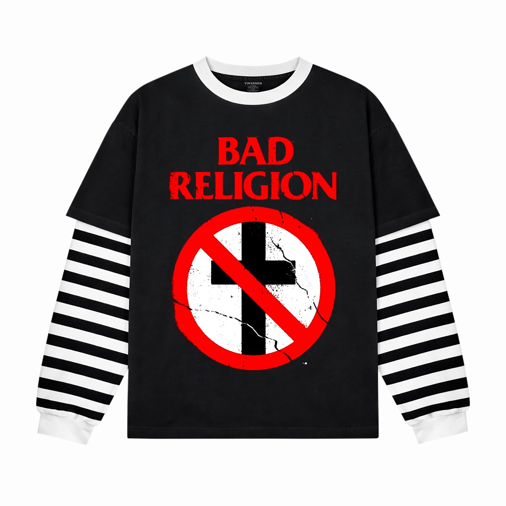 The Wasnas T-shirt Double layer Rib Salur Bad Religion Slibbbb long sleeve  kaos pria wanita