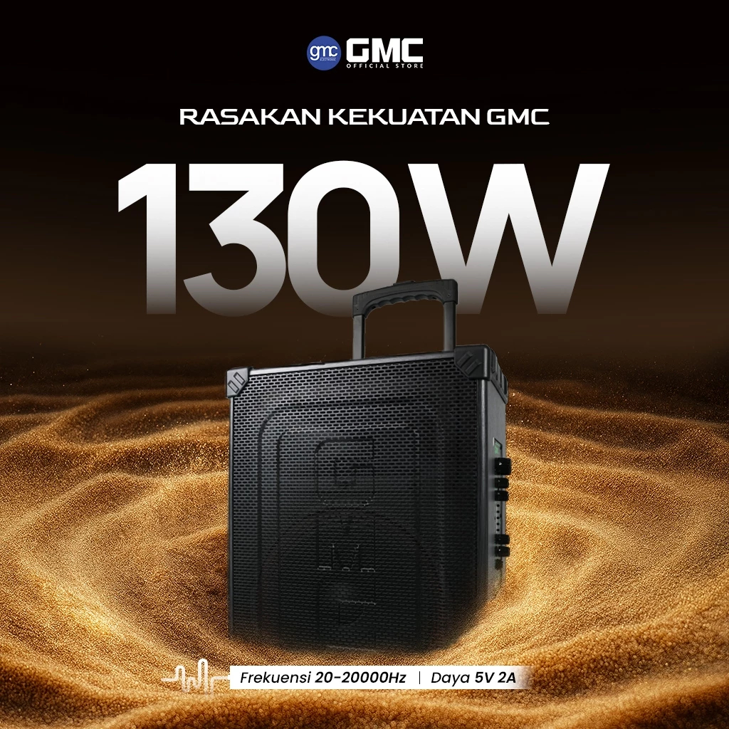GMC Speaker 883M – Bluetooth Karaoke Speaker 12" – 130W, USB, SD, AV In, FM Radio, Karaoke Jack