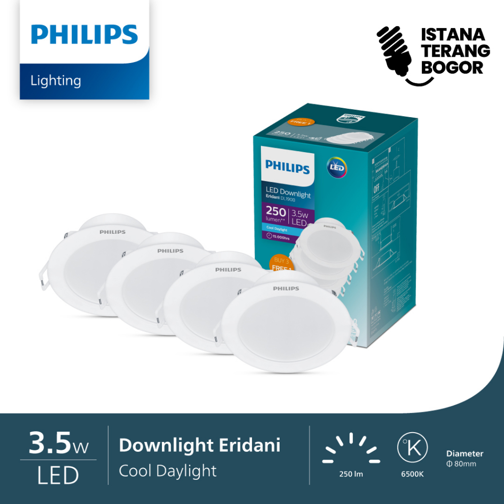 [Buy 3 Get 1 Free] Lampu Philips LED Downlight Eridani 3.5, 7, 10, 14, 23 Watt - Cahaya Putih 6500K,