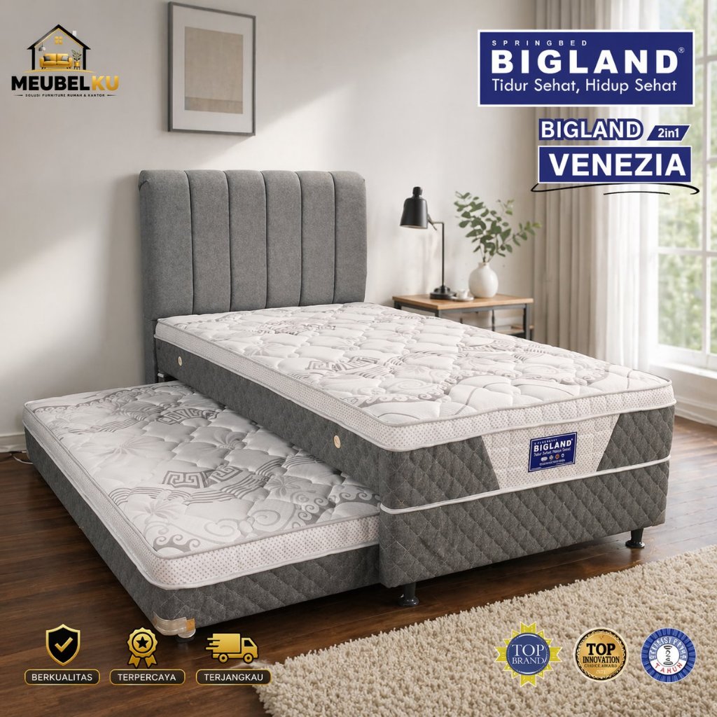Springbed Bigland Venezia 2in1 Kasur Sorong 120x200 Set Lengkap + Extra Bed Nyaman Tebal