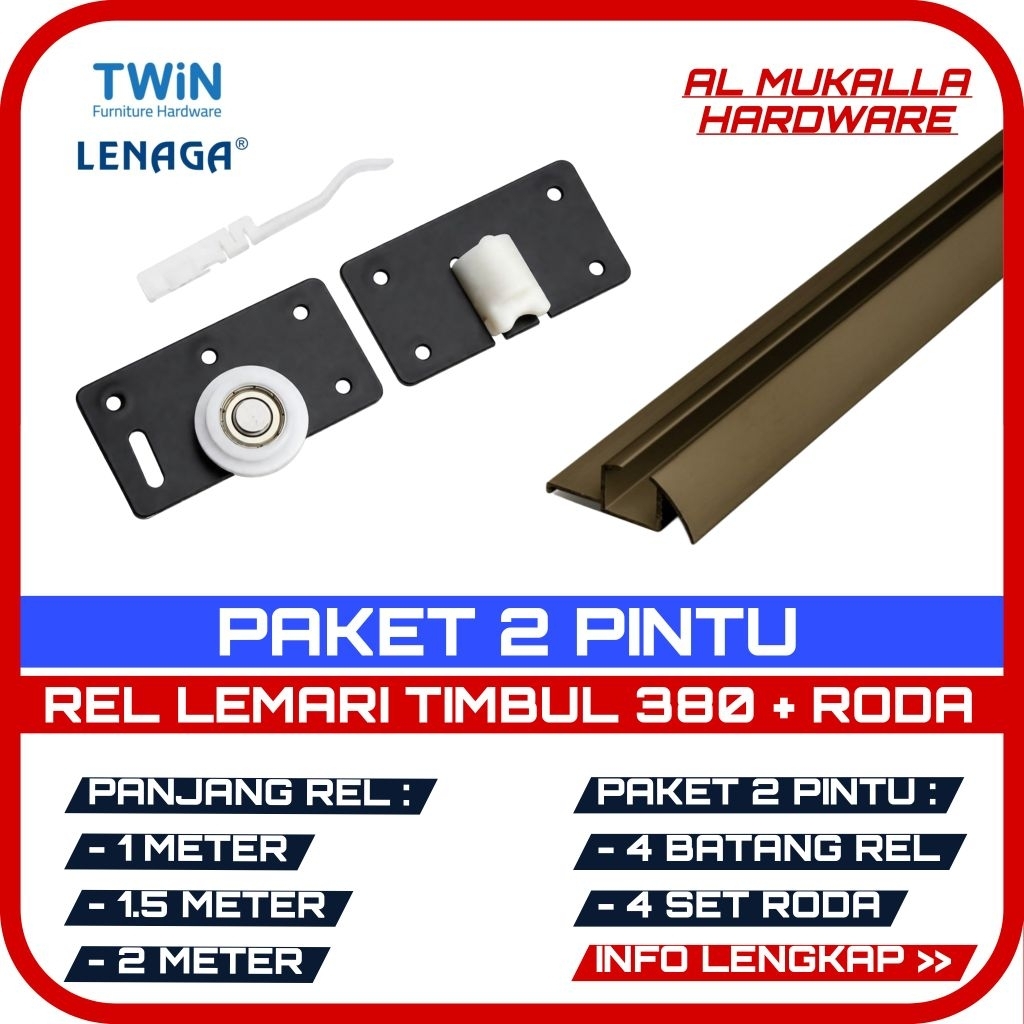 [ 2 Pintu ] Rel Lemari Sliding 2 Pintu 1/1.5/2 Meter Rel Las - 380 Lengkap Dengan Roda Lemari Geser 