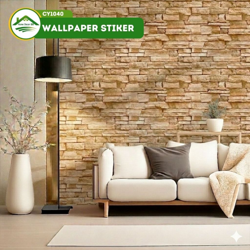 Home Decor88 Official Shop Wallpaper Dinding Motif Bata Coklat CY1040